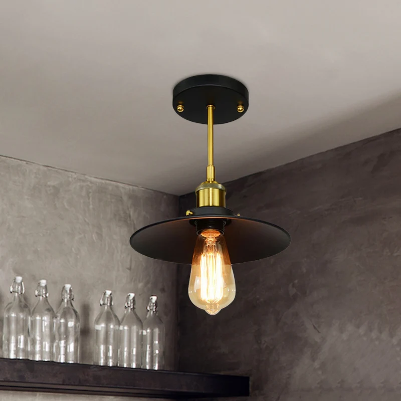 1-lamp uitlopende semi-inbouwlamp, vintage zwarte afwerking, metalen inbouwplafondlamp Clearhalo