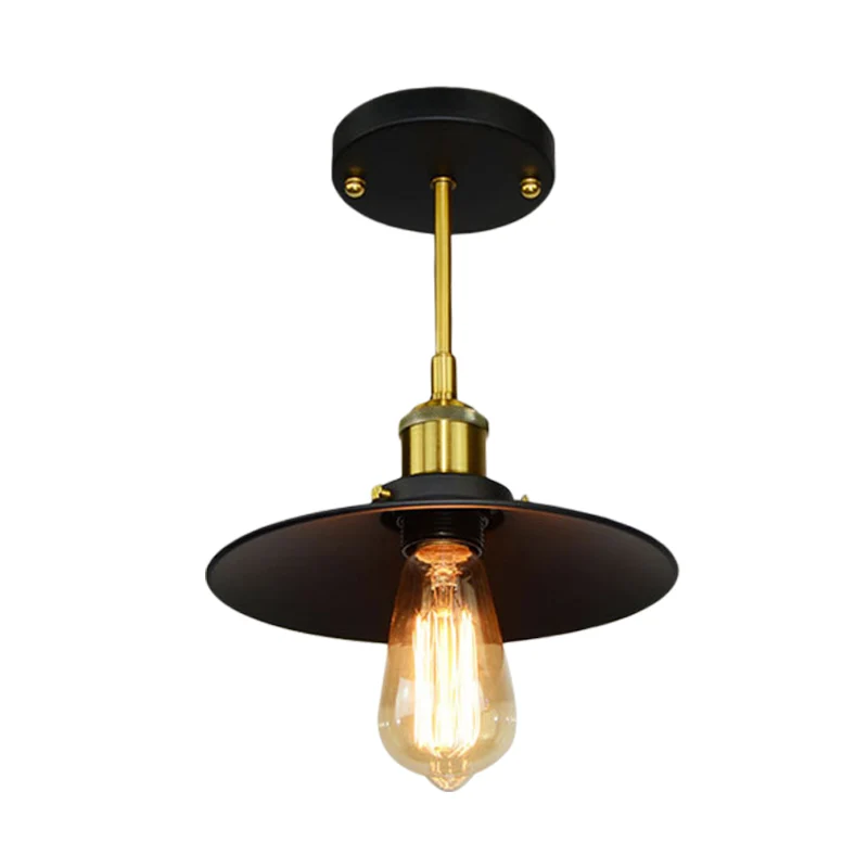 1-lamp uitlopende semi-inbouwlamp, vintage zwarte afwerking, metalen inbouwplafondlamp Clearhalo