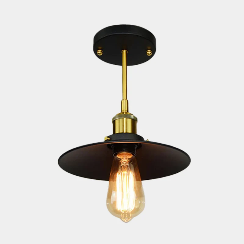 1-lamp uitlopende semi-inbouwlamp, vintage zwarte afwerking, metalen inbouwplafondlamp Clearhalo