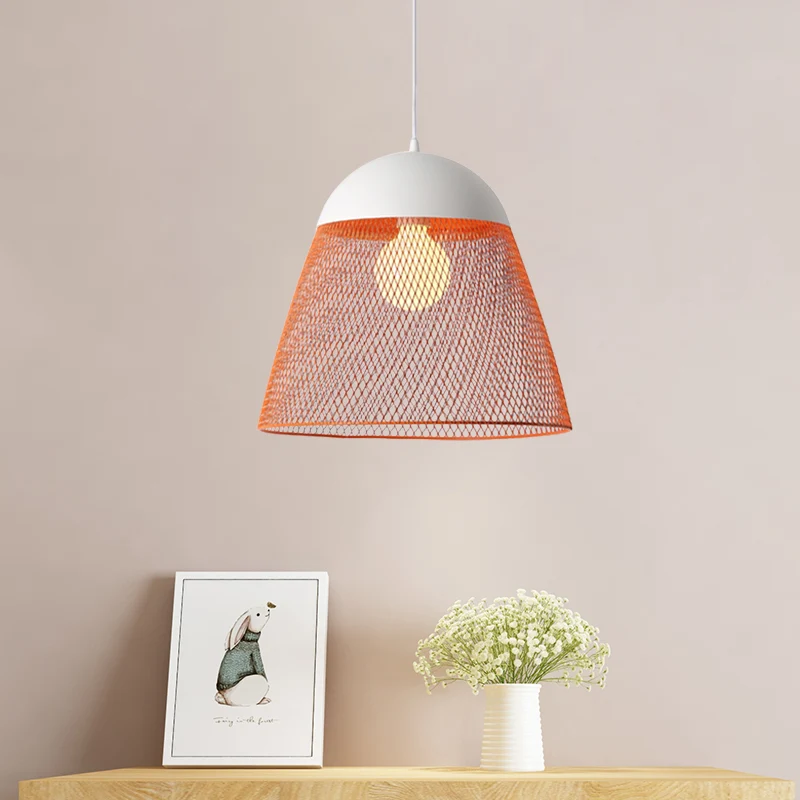 1-lamps hanglamp van draadgaas met koepelschaduw, metallic Scandinavische woonkamer, hangend licht blauw/groen/oranje Clea...