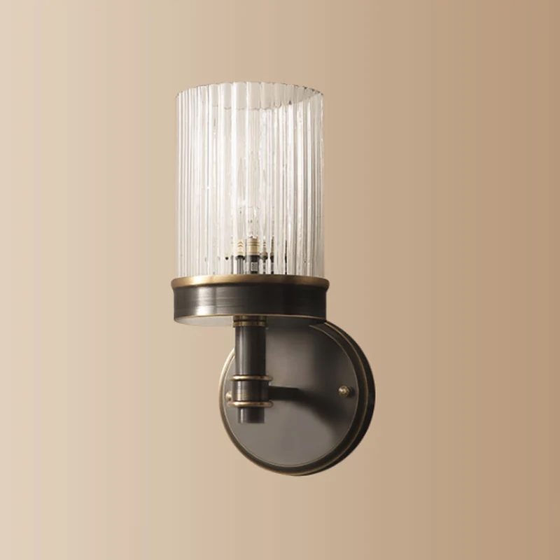 1-lamps helder glazen wandkandelaar, verlichting antieke stijl, zwarte cilindrische schaduw, slaapkamer wandlamp Clearhalo