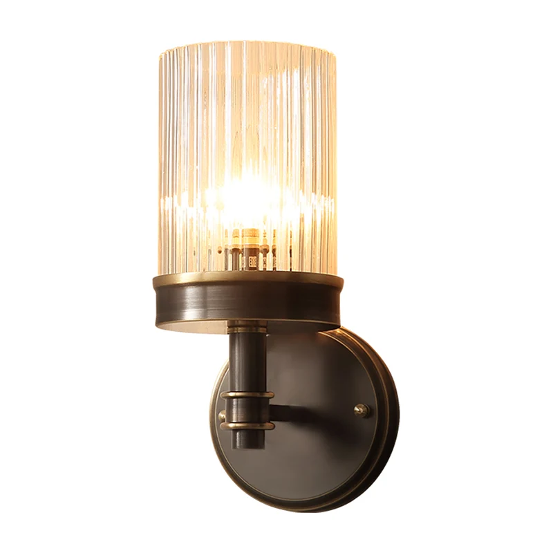 1-lamps helder glazen wandkandelaar, verlichting antieke stijl, zwarte cilindrische schaduw, slaapkamer wandlamp Clearhalo
