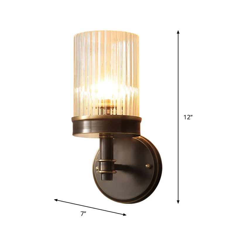 1-lamps helder glazen wandkandelaar, verlichting antieke stijl, zwarte cilindrische schaduw, slaapkamer wandlamp Clearhalo