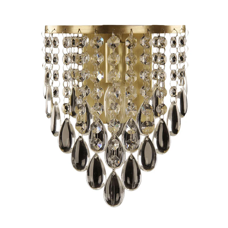 1-lamps kristallen regendruppel wandverlichting idee eenvoudige koperen kegel woonkamer schanslamp Clearhalo