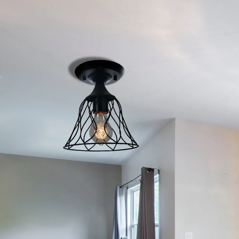 1-lamps plafondverlichting antieke klokkooi schaduw metallic semi-inbouw hanglamp zwart voor slaapkamer Clearhalo