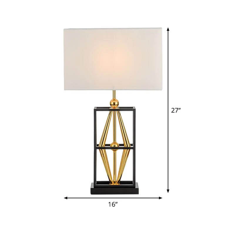 1-lamps slaapkamer metalen tafellamp postmoderne witte nachtverlichting met rechthoekige stoffen kap Clearhalo