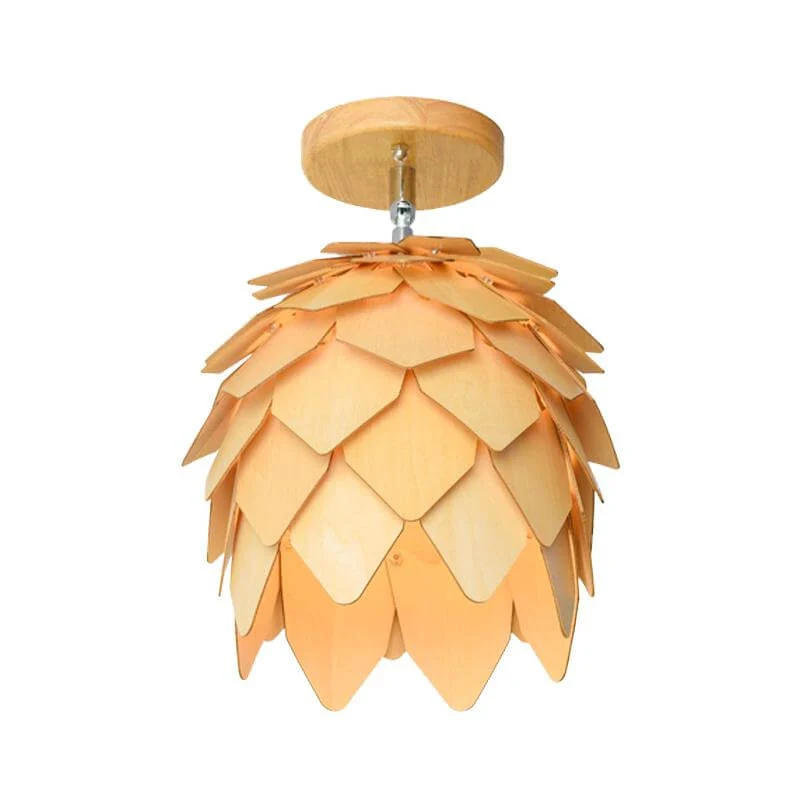 1-lamps slaapkamer semi-inbouwlamp Azië Beige plafondgemonteerd armatuur met koepelvormige houten kap Clearhalo