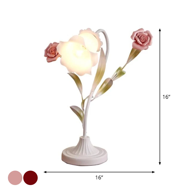 1-lamps tafellamp Koreaanse tuin eetkamer nachtlamp met bloemige opaal matglazen kap rood/roze Clearhalo