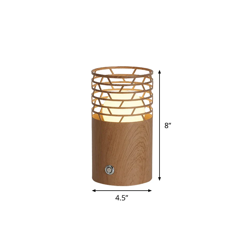 1-lamps woonkamer tafellamp moderne bruine nachtkastjelamp met cilinderhouten kap Clearhalo