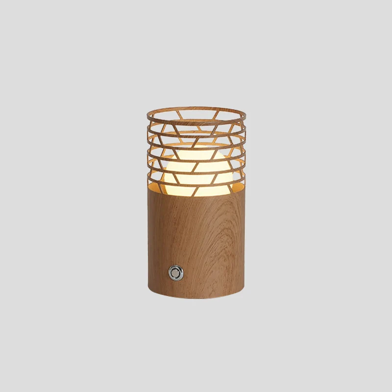 1-lamps woonkamer tafellamp moderne bruine nachtkastjelamp met cilinderhouten kap Clearhalo