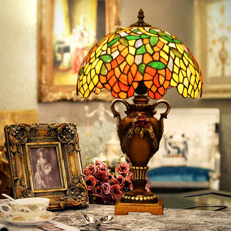1-lichts bureaulamp barok blauweregen glas--lood nachtkastje verlichting brons met trofeevoet Clearhalo