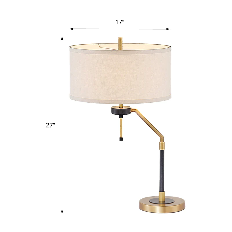 1-lichts bureaulamp Traditionele trommelstof-leeslamp messing voor slaapkamer met voet Clearhalo