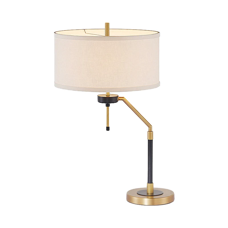 1-lichts bureaulamp Traditionele trommelstof-leeslamp messing voor slaapkamer met voet Clearhalo