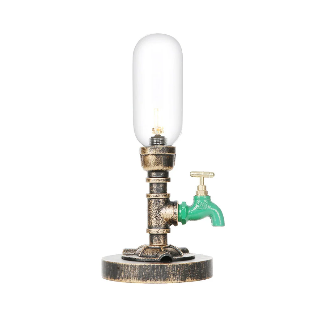 1-lichts capsule tafellamp industrieel messing helder/amber glas nachtkastjelamp met pijp metalen voet voor theehuis Clear...