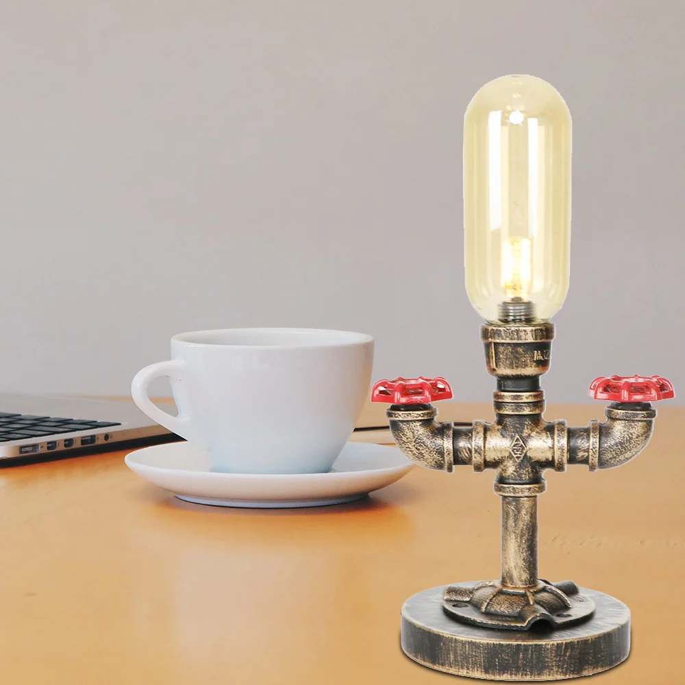 1-lichts capsule tafellamp industrieel messing helder/amber glas nachtkastjelamp met pijp metalen voet voor theehuis Clear...