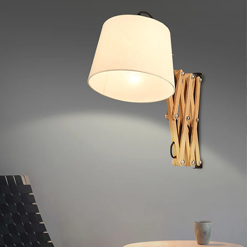 1-lichts cilinder stof schaduwrijke wandlamp witte woonkamer schanslamp met uitschuifbare arm Clearhalo