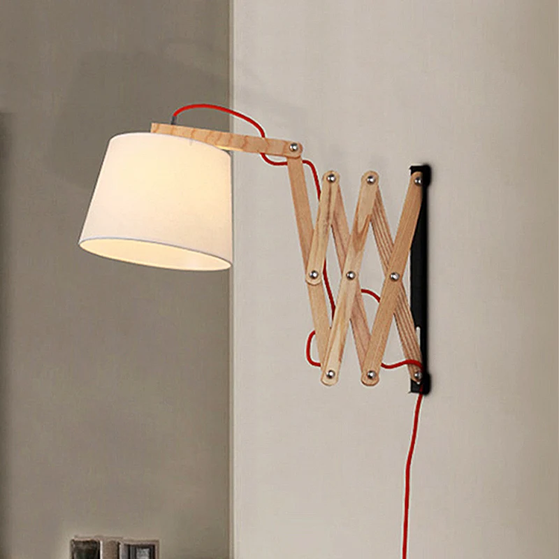 1-lichts cilinder stof schaduwrijke wandlamp witte woonkamer schanslamp met uitschuifbare arm Clearhalo