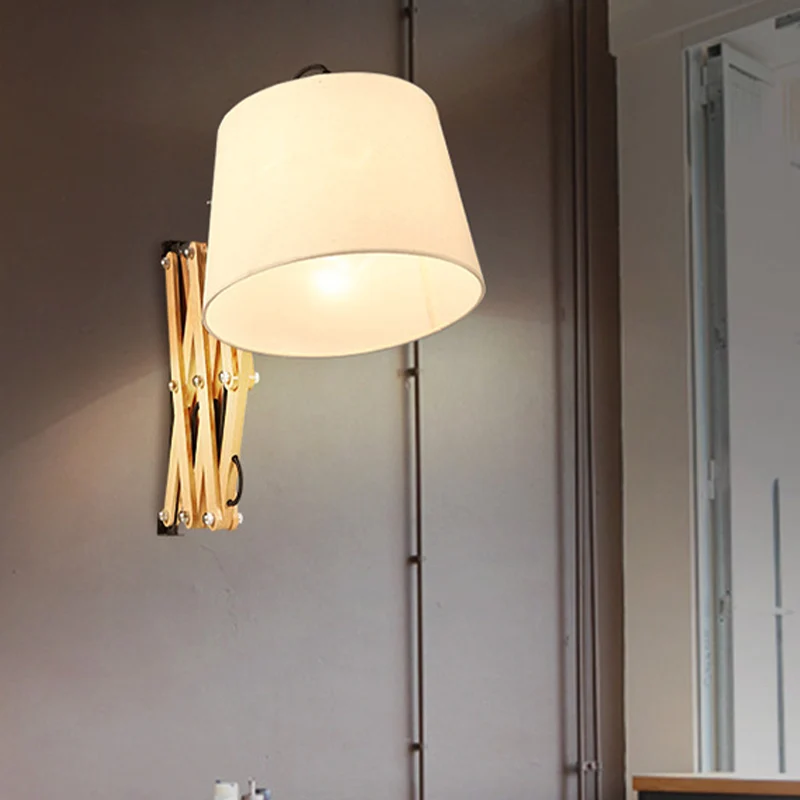 1-lichts cilinder stof schaduwrijke wandlamp witte woonkamer schanslamp met uitschuifbare arm Clearhalo
