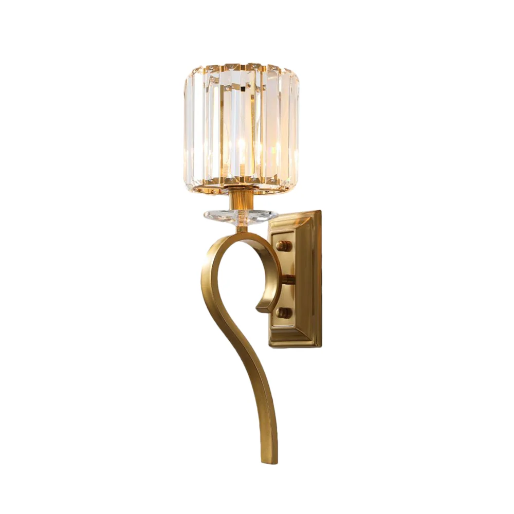1-lichts cilinder wandlamp eigentijds metaal en helder kristal schanslicht goud voor slaapkamer Clearhalo