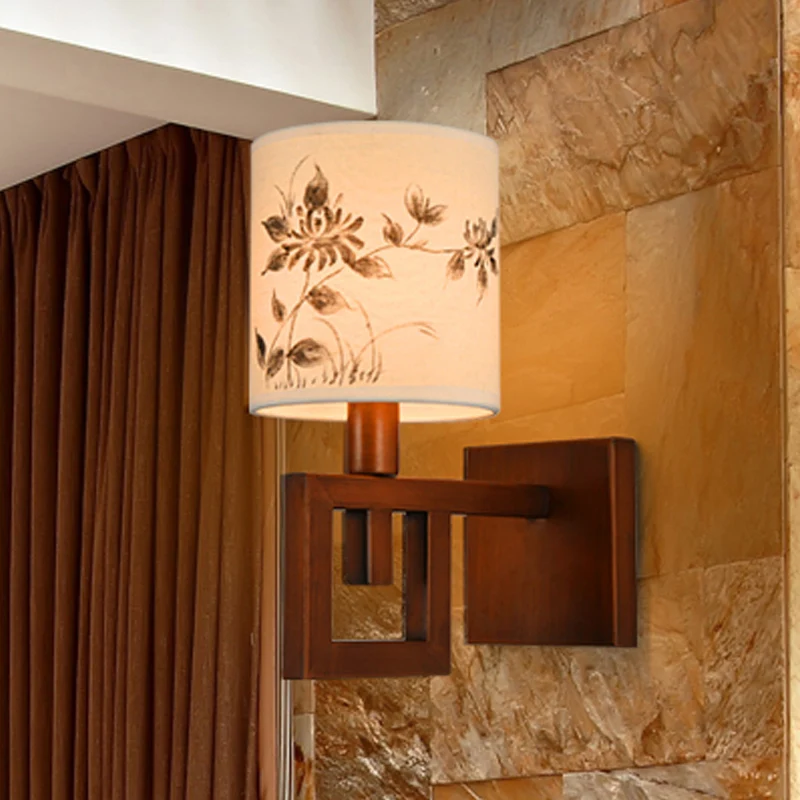 1-lichts cilinder wandverlichting armatuur rustieke witte stoffen wandkandelaar met bloemmotief voor studeerkamer Clearhalo