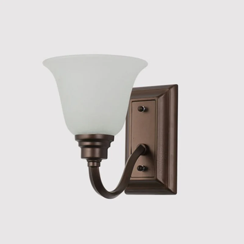 1-lichts crèmekleurige glazen wandlamp, traditionele bruine uitlopende vorm, nachtkastje Clearhalo