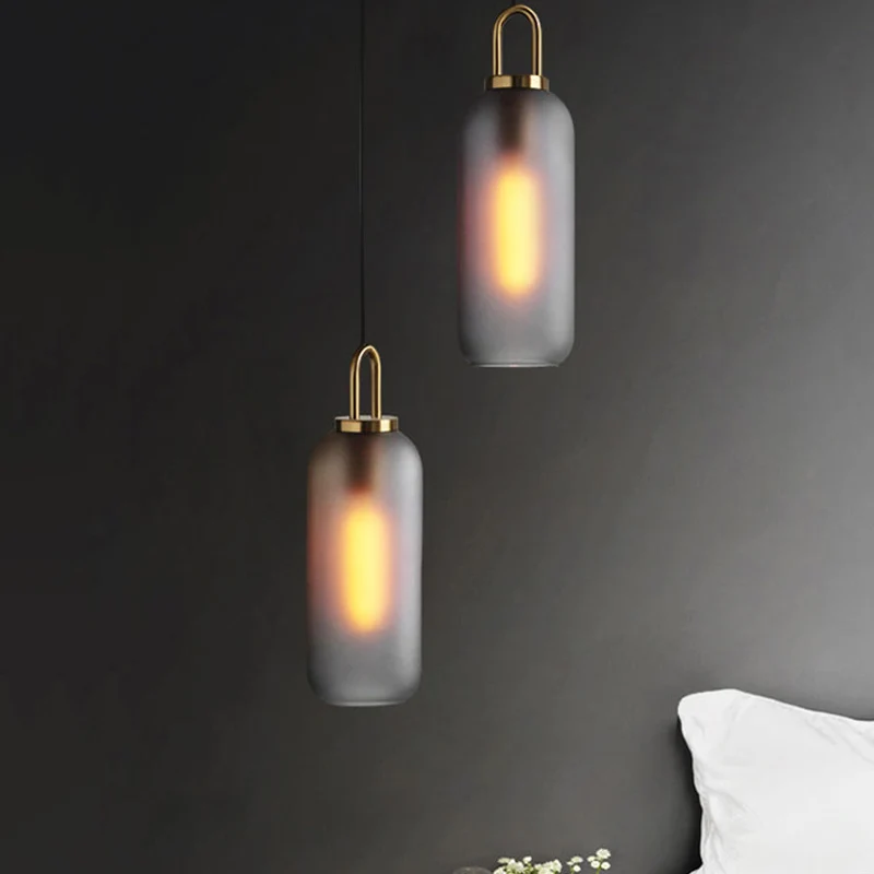 1-lichts eetkamer hanglamp met cilindrische heldere/rokerige glazen kap Post-moderne hanglampset, 5"/6" breed Clearhalo