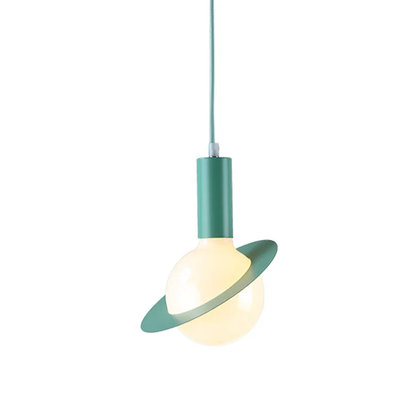 1-lichts eetkamer hanglamp met witte glazen bol, postmoderne roze/blauw/groene hanglampenset Clearhalo