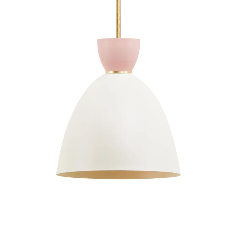 1-lichts eetkamer hanglamp modern wit/roze hangende plafondlamp met koepelvormige metalen kap Clearhalo
