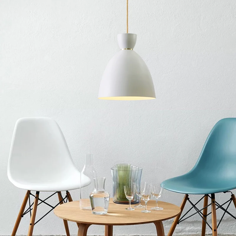 1-lichts eetkamer hanglamp modern wit/roze hangende plafondlamp met koepelvormige metalen kap Clearhalo