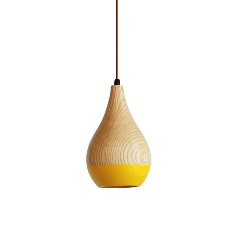 1-lichts eetkamer hanglamp moderne rood/gele LED-hanglamp met druppelvormige houten kap Clearhalo