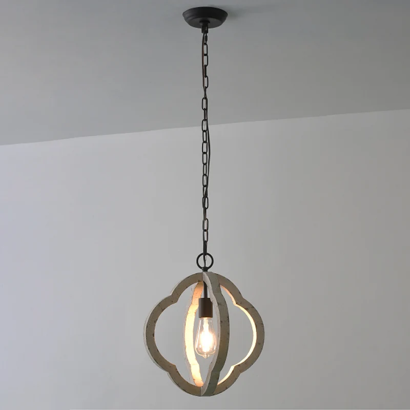 1-lichts gekooide hanglampset Klassiek verouderd wit hout Hangende verlichting voor eetkamer Clearhalo