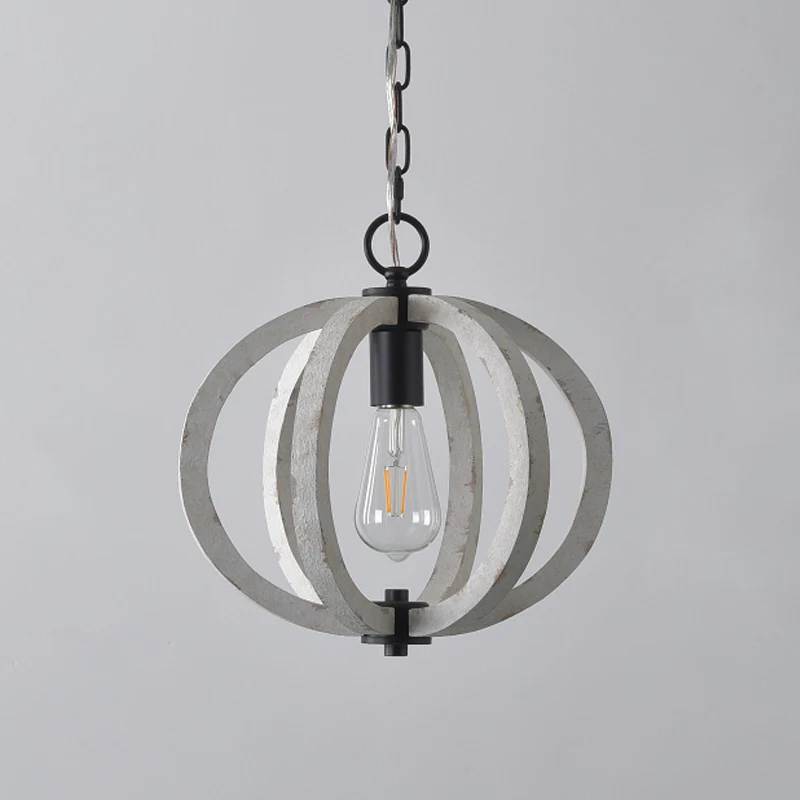 1-lichts gekooide hanglampset Klassiek verouderd wit hout Hangende verlichting voor eetkamer Clearhalo