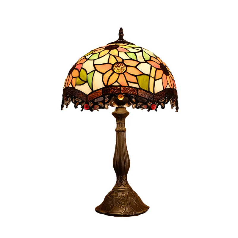 1-lichts geschulpte nachtlamp barok brons gekleurd kunstglas nachtkastje met bloemenmotief voor slaapkamer Clearhalo