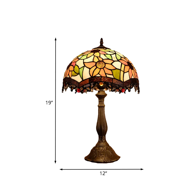 1-lichts geschulpte nachtlamp barok brons gekleurd kunstglas nachtkastje met bloemenmotief voor slaapkamer Clearhalo