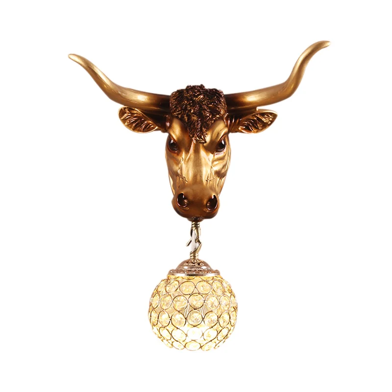 1-lichts globe wandlamp landelijk goud hars schans lichtarmatuur voor woonkamer met kristallen kap Clearhalo