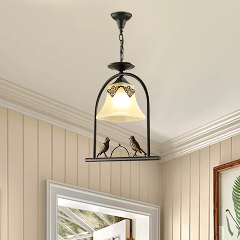 1-lichts hangende plafondlamp met kegelvormige kap Metalen klassieke woonkamer hanglamp zwart Clearhalo