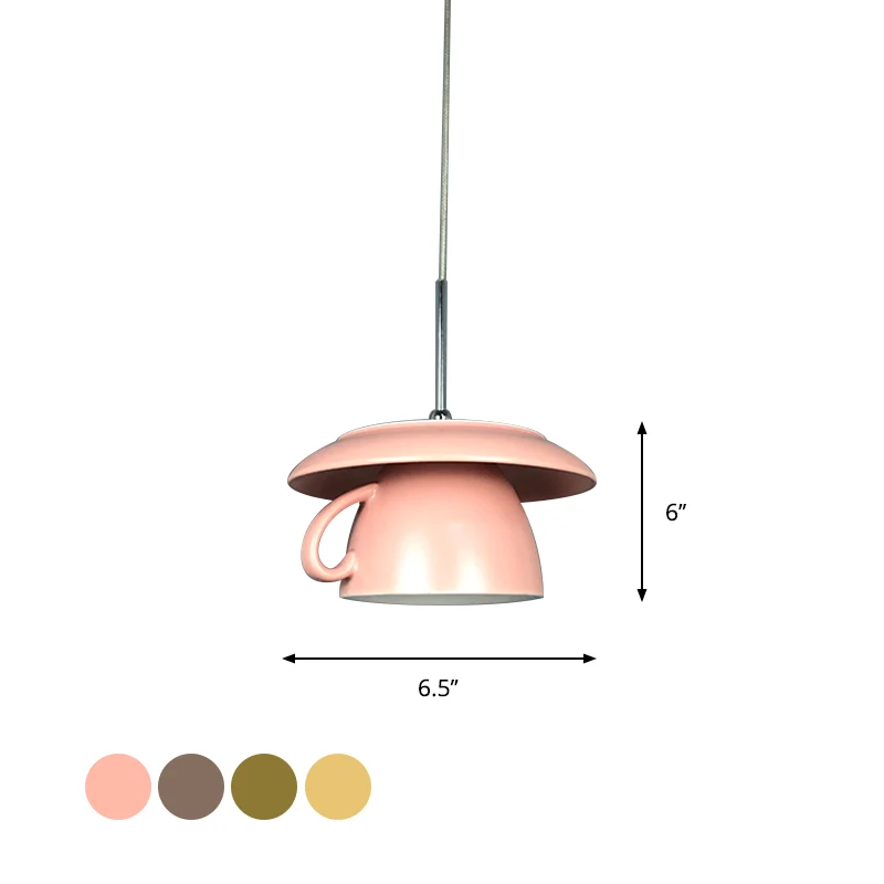 1-lichts hangende restaurantverlichting Macaron roze/grijs/groen LED-hanglamp met koffiekopje keramiek kap Clearhalo
