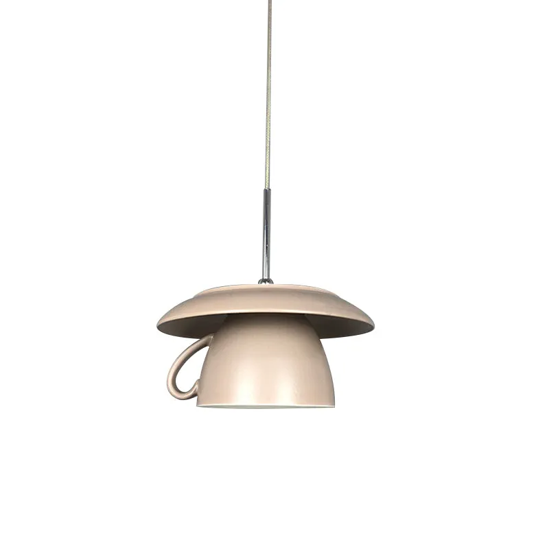 1-lichts hangende restaurantverlichting Macaron roze/grijs/groen LED-hanglamp met koffiekopje keramiek kap Clearhalo