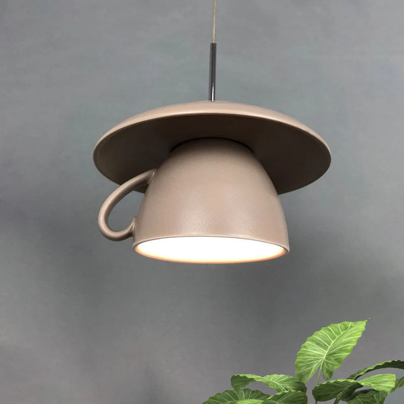 1-lichts hangende restaurantverlichting Macaron roze/grijs/groen LED-hanglamp met koffiekopje keramiek kap Clearhalo