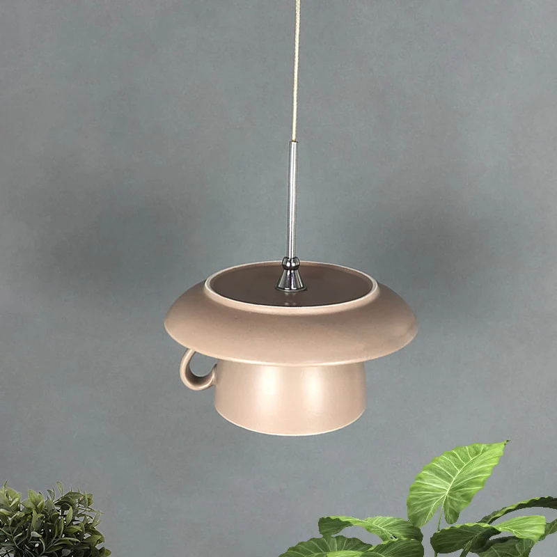1-lichts hangende restaurantverlichting Macaron roze/grijs/groen LED-hanglamp met koffiekopje keramiek kap Clearhalo