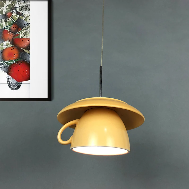 1-lichts hangende restaurantverlichting Macaron roze/grijs/groen LED-hanglamp met koffiekopje keramiek kap Clearhalo