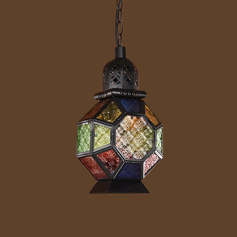 1-lichts hanglamp, decoratieve restaurantplafondlamp met lantaarn geslepen glazen kap zwart/brons Clearhalo