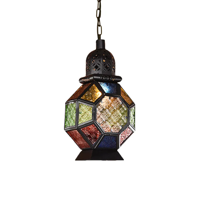1-lichts hanglamp, decoratieve restaurantplafondlamp met lantaarn geslepen glazen kap zwart/brons Clearhalo
