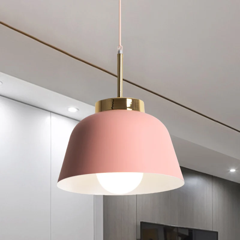 1-lichts hanglamp Macaron-stijl, roze afwerking, hangende plafondlamp met kom en ijzeren kap Clearhalo