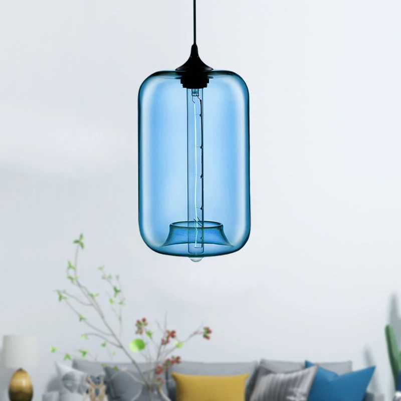 1-lichts hanglamp met cilinderglazen kap eigentijds rood/bruin/blauw hangend plafondlicht Clearhalo
