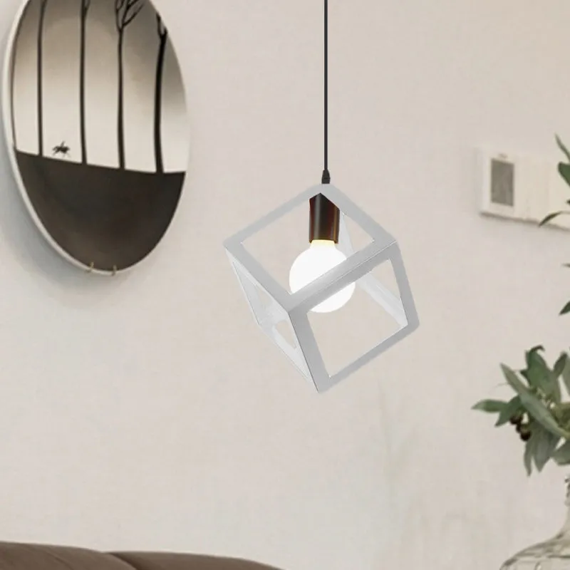 1-lichts hanglamp met kubusvormige kooikap, metalen loft-stijl eetkamer hanglamp rood/blauw/groen Clearhalo