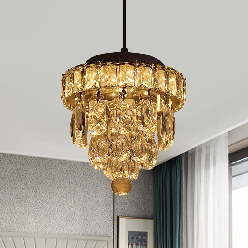 1-lichts hanglamp Moderne 5-laags taps toelopende mini-heldere kristallen hanglamp Clearhalo