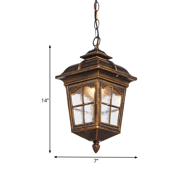 1-lichts helder rimpelglas druppelhanger Lodge bronzen lantaarn buitenhangend armatuur Clearhalo