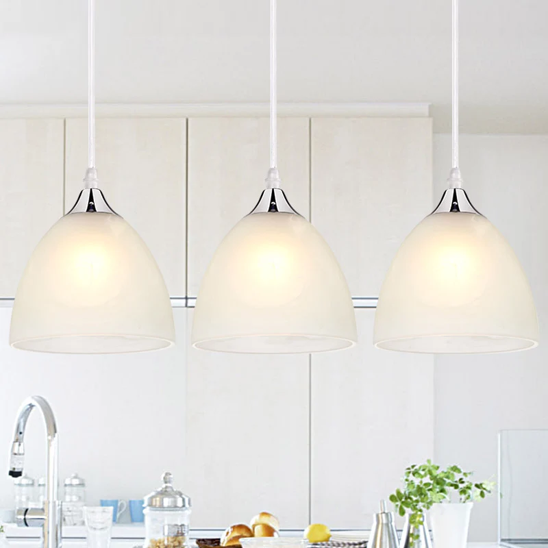 1-lichts keukenhanglamp met witte glazen kap, modernistisch gepolijst nikkel hangende plafondlamp Clearhalo
