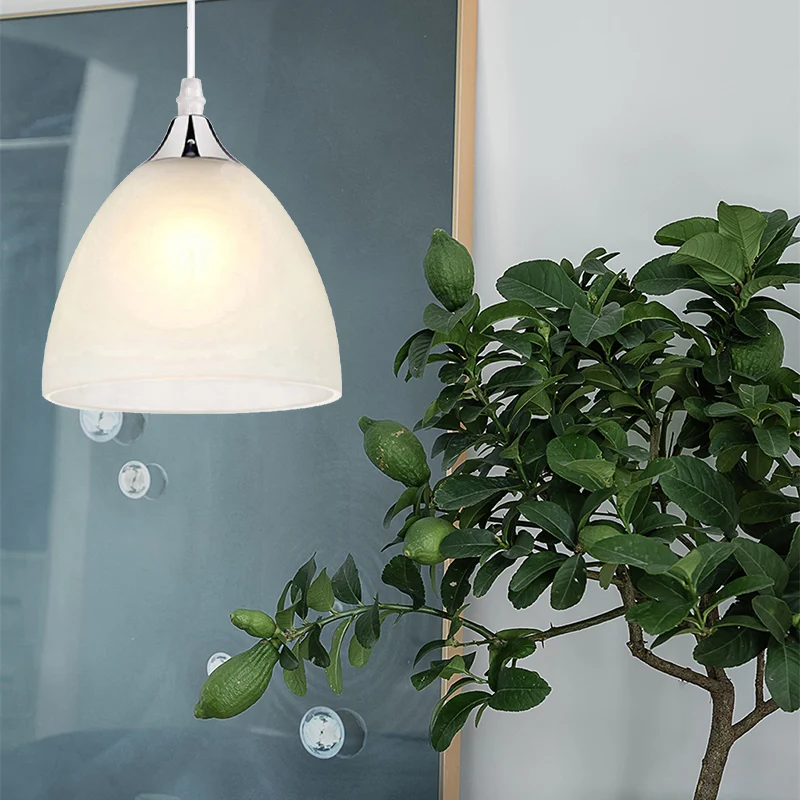 1-lichts keukenhanglamp met witte glazen kap, modernistisch gepolijst nikkel hangende plafondlamp Clearhalo